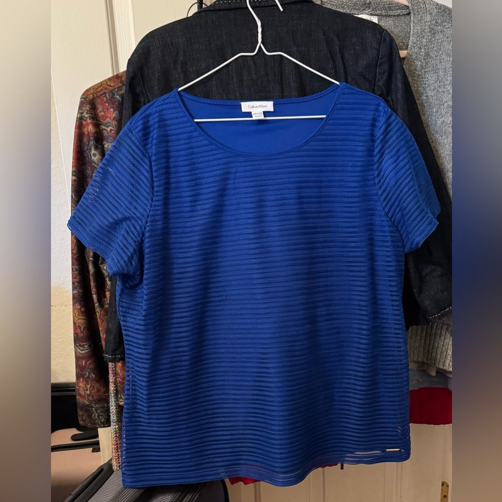 Calvin Klein Royal Blue Textured Short Sleeve Top, Lined